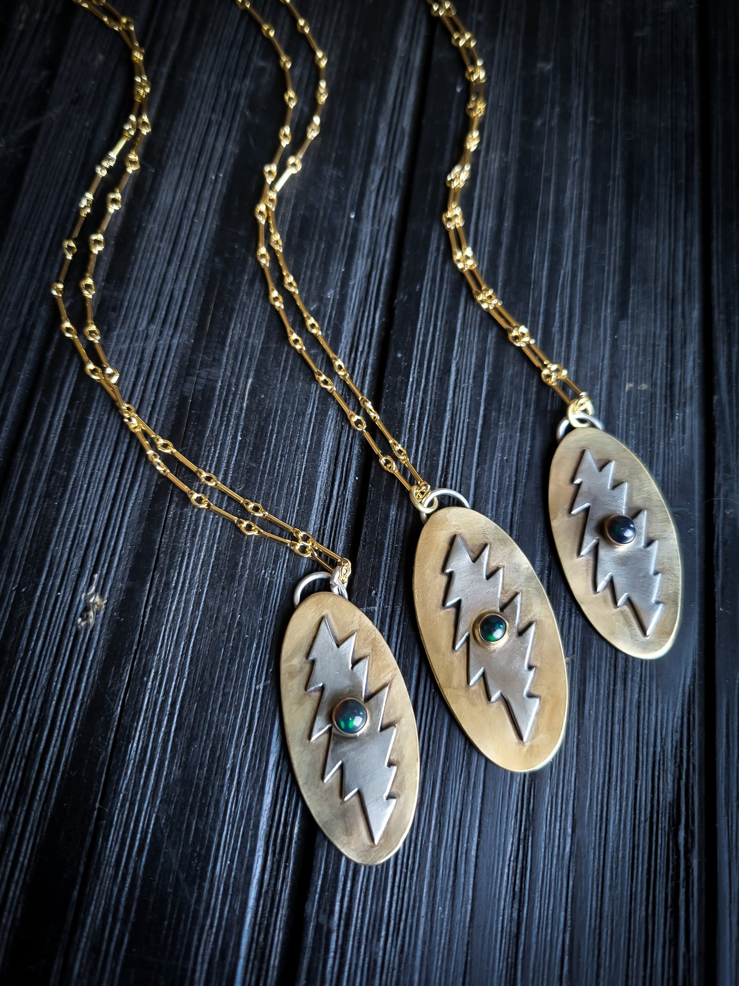 Black Opal 13 Bolt Mixed Metal Necklaces
