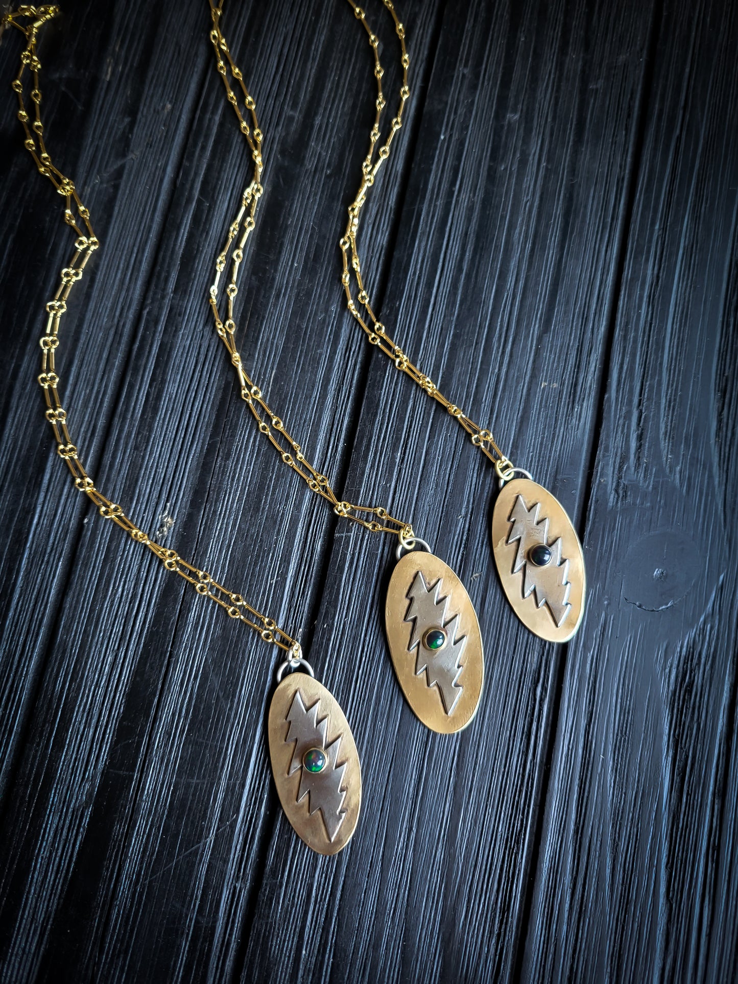 Black Opal 13 Bolt Mixed Metal Necklaces