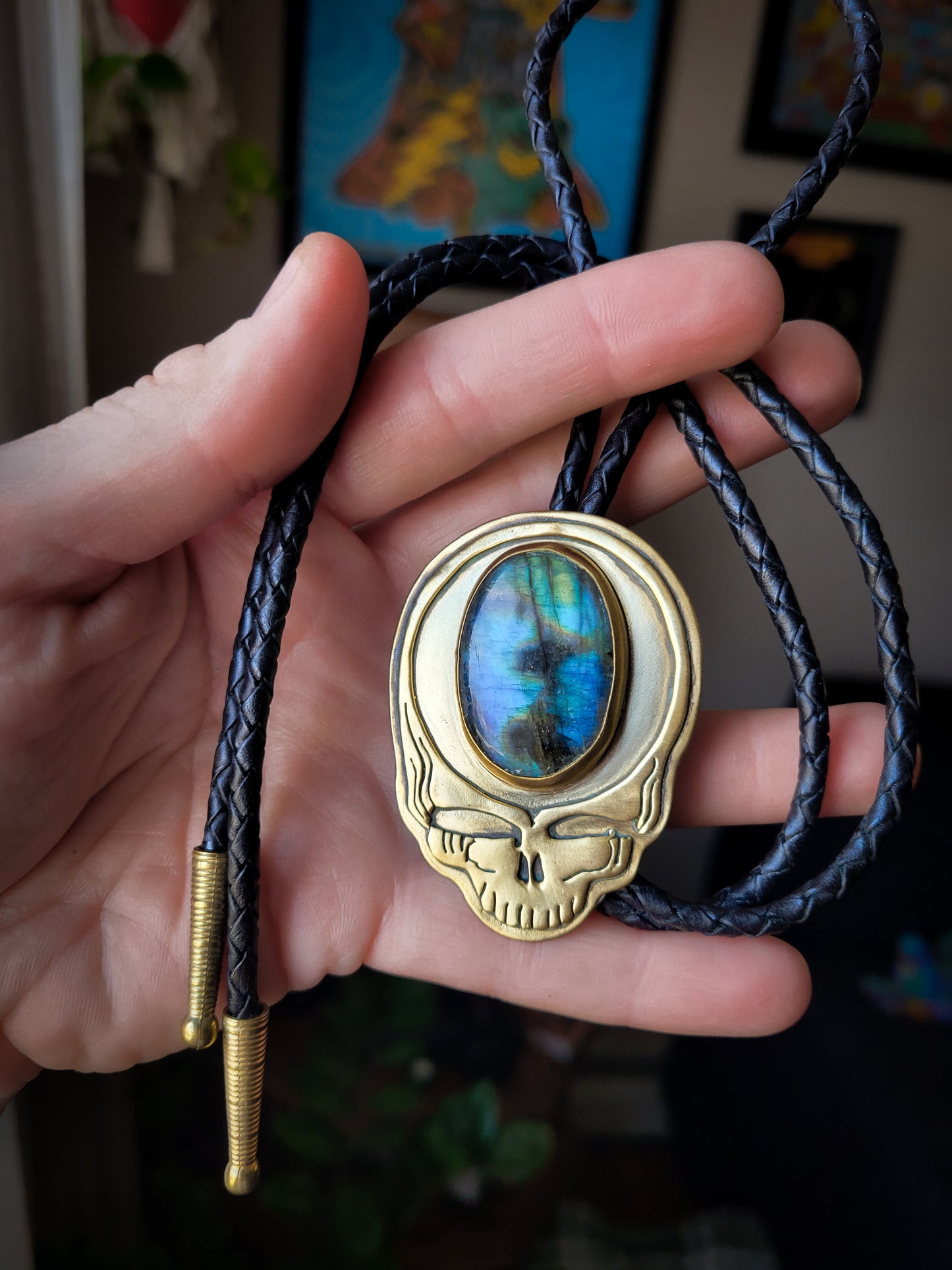 Labradorite Stealie Bolo tie