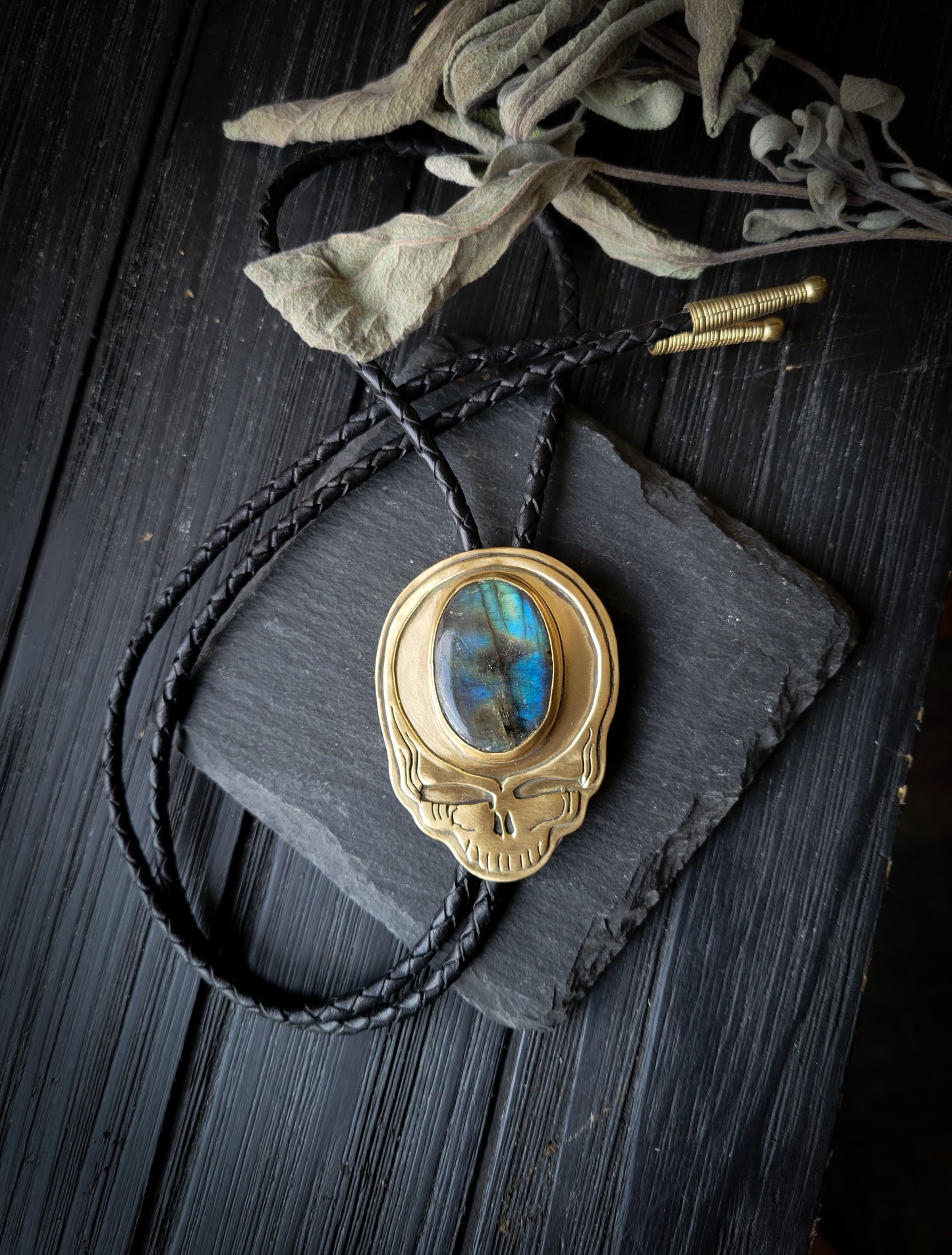 Labradorite Stealie Bolo tie