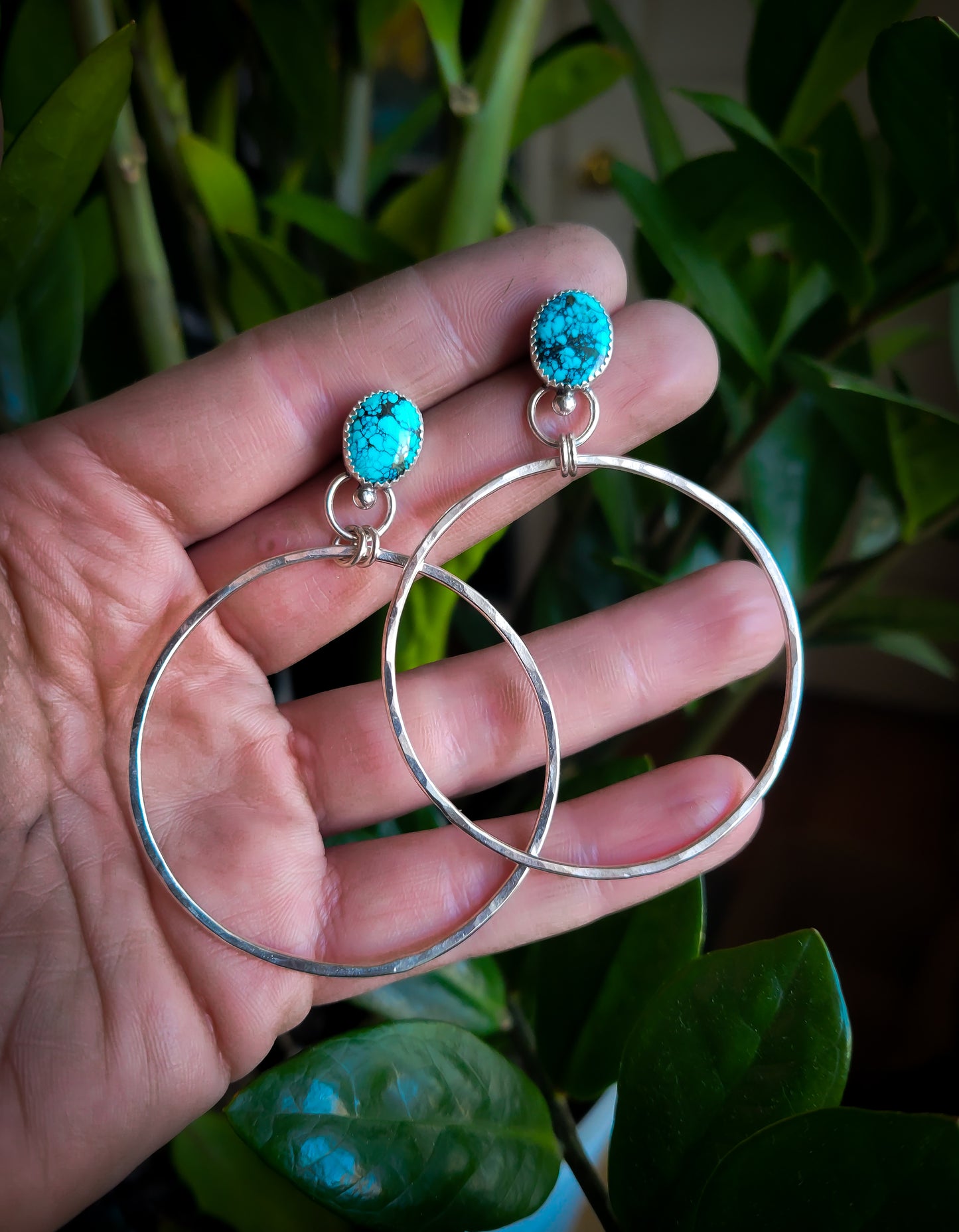 Turquoise Hammered Hoops