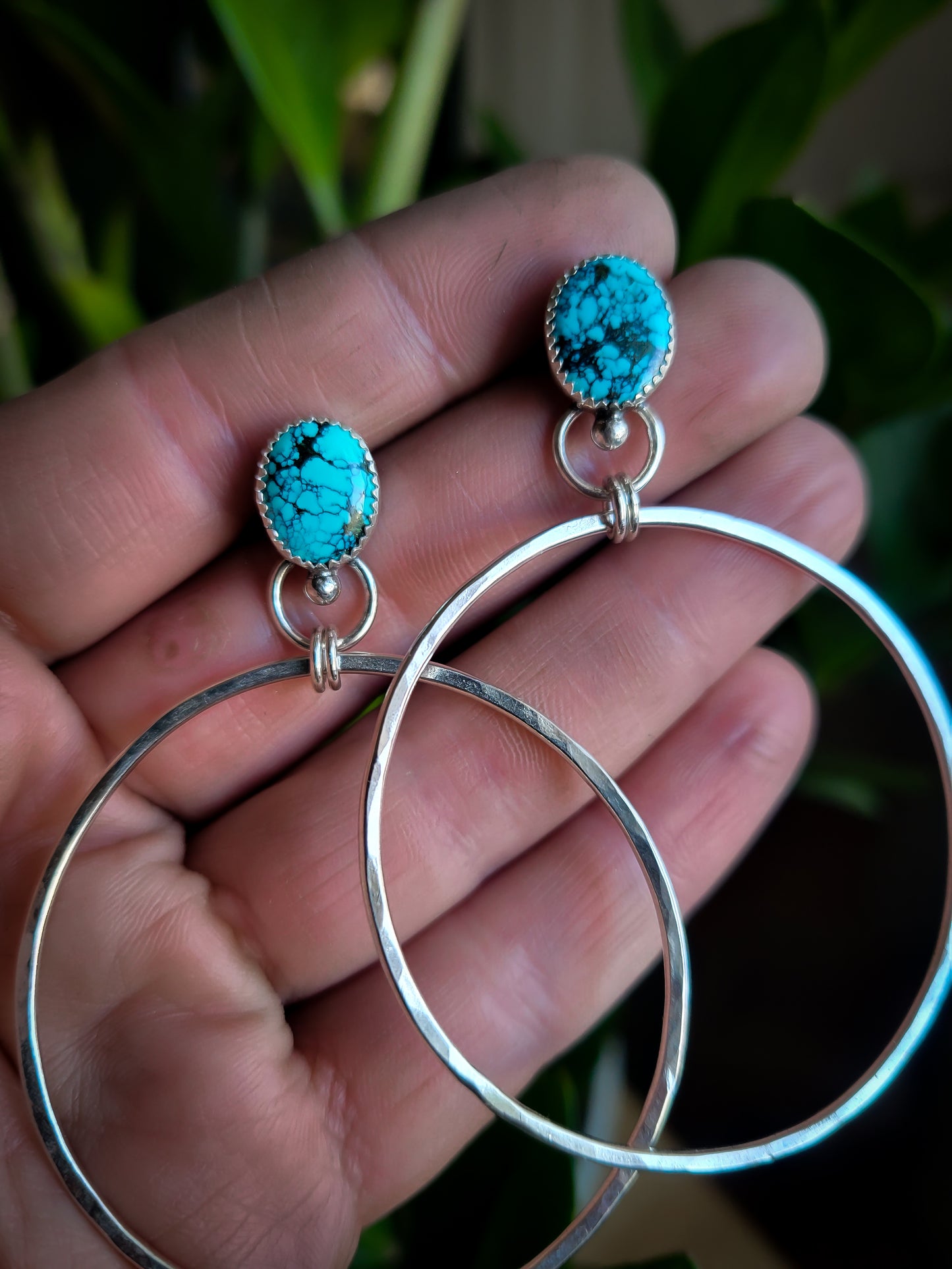 Turquoise Hammered Hoops